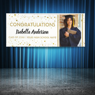 Banderoles Félicitations Grand Gold Confetti Photo Graduation
