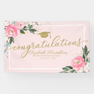 Banderoles Félicitations Hot Pink Floral Graduation Party
