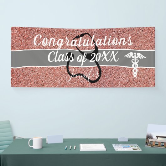 Banderoles Félicitations Infirmière Rose de diplôme Gold Cust (Salon professionnel)