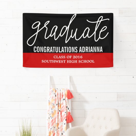 Banderoles Félicitations manuscrites aux diplômés Rouge noir (En situation)