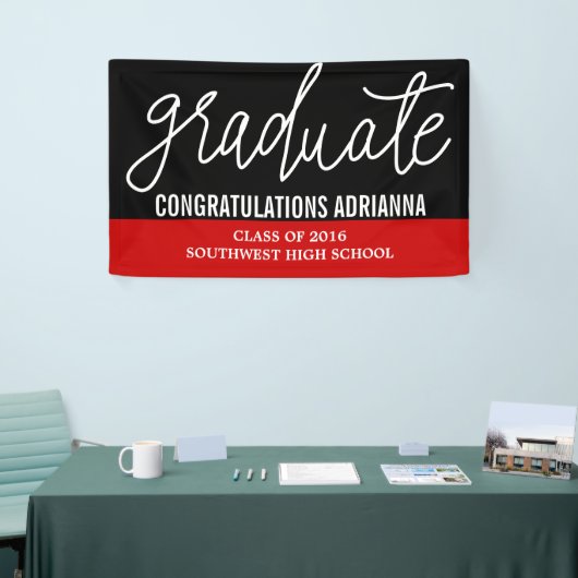 Banderoles Félicitations manuscrites aux diplômés Rouge noir (Salon professionnel)