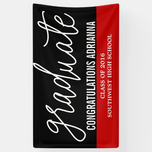 Banderoles Félicitations manuscrites aux diplômés Rouge noir (Vertical)
