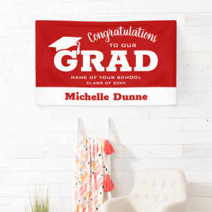 Banderoles Félicitations modernes Grad White sur Scarlet Red