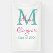 Banderoles Félicitations nom de diplômé monogramme vert rose  (Vertical)