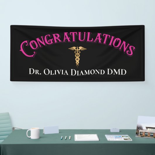 Banderoles Félicitations Pink Gold Dentist Dental Modern (Salon professionnel)
