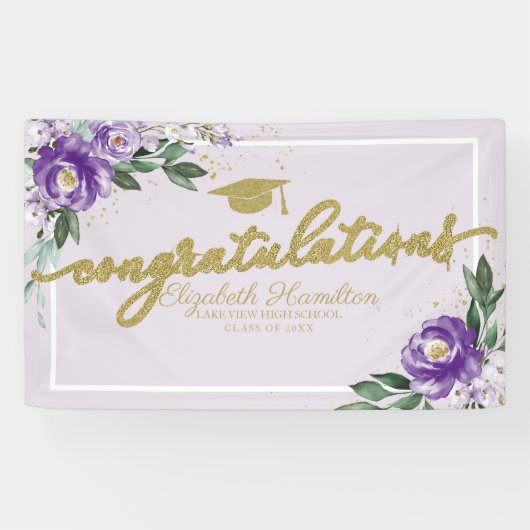 Banderoles Félicitations Purple Floral Graduation Party (Horizontal)