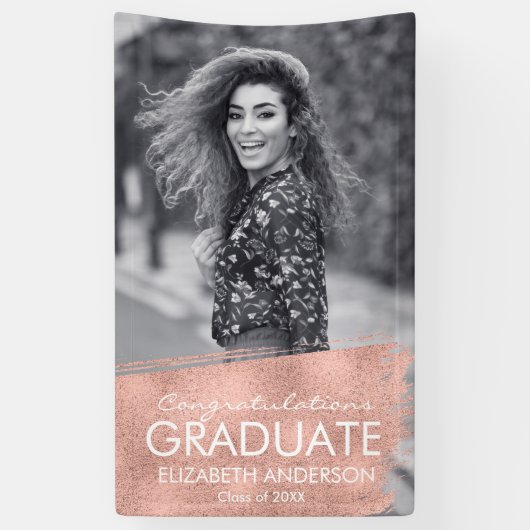 Banderoles Félicitations Rose Gold Photo Graduation (Vertical)