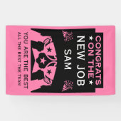 Banderoles Félicitations rose pour le nouvel emploi (Horizontal)