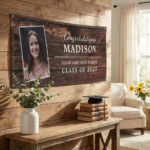 Banderoles Félicitations Rustic Wood Graduation Photo