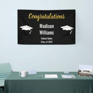 Banderoles Félicitations Script Gold Black White Grad Name