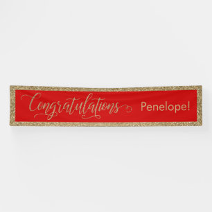 Banderoles Félicitations Typographie Or Paillettes et Rouge