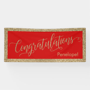 Banderoles Félicitations Typographie Or Paillettes et Rouge