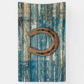 Banderoles Fer à cheval sur les conseils en bois bleus (Vertical)