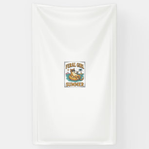Banderoles Feral Girl Summer Cat Float Vintage Shirt Design_1