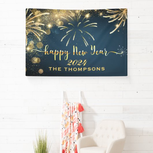 Banderoles Festive feux d'artifice Joyeux Nouvel An Bleu et O (Insitu)