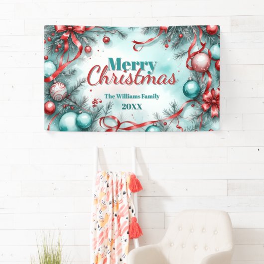 Banderoles Festive Noël vert ornements Rubans rouges (En situation)