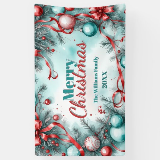 Banderoles Festive Noël vert ornements Rubans rouges (Vertical)