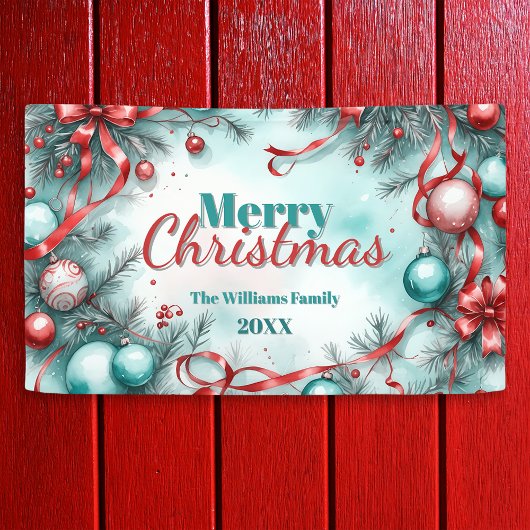 Banderoles Festive Noël vert ornements Rubans rouges