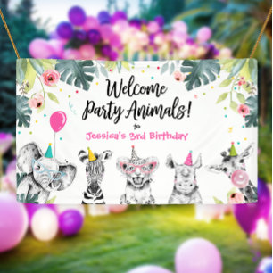Banderoles Fête Animaux Safari Fille Anniversaire fond