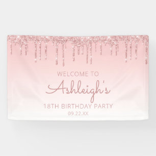 Banderoles Fête d'anniversaire 18 ans Girly Pink Glitter Drip