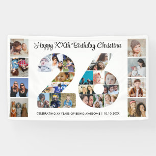 Banderoles Fête d'anniversaire 26 ans Collage de photos numér