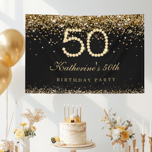 Banderoles Fête d'anniversaire 50 ans Glam Gold Diamonds