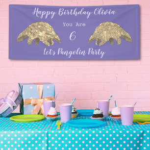 Banderoles Fête d'anniversaire 6 ans fille Pangolin Violet