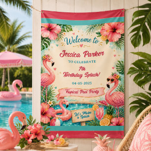Banderoles Fête d'anniversaire 7 ans au bord de la piscine fl