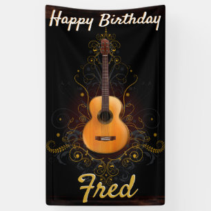 Banderoles Fête d'anniversaire à la guitare acoustique vintag
