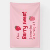 Banderoles Fête d'anniversaire aux fraises roses et rouges (Verticale)