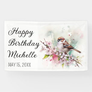 Banderoles Fête d'anniversaire Cerisier Fleur Moineau Mignon