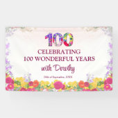 Banderoles Fête d'anniversaire de 100 ans Élégante Florale /  (Horizontal)