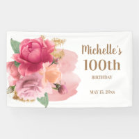 Fête d'anniversaire de 100 ans Fleurs roses Paille