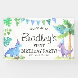 Banderoles Fête d'anniversaire de 1 an de dinosaure mignon