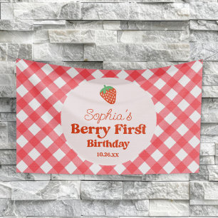 Banderoles Fête d'anniversaire de 1 an Strawberry Rouge Rose 