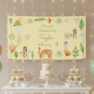 Banderoles fête d'anniversaire de chats et fleurs mégalithiqu