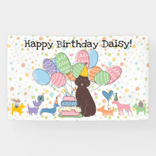 Banderoles fête d'anniversaire de chien Aussiedoodle au choco