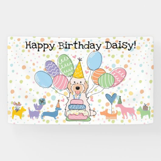 Banderoles Fête d'anniversaire de chien Cockapoo Cavapoo blan (Horizontal)