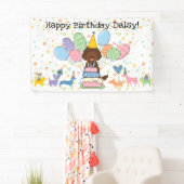 Banderoles Fête d'anniversaire de chien Labradoodle au Chocol (En situation)