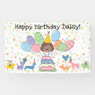 Banderoles Fête d'anniversaire de chien Labradoodle blanc au