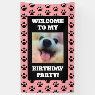 Banderoles Fête d'anniversaire de chien rose noir Empreintes