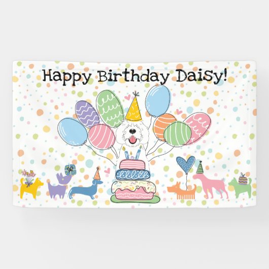 Banderoles Fête d'anniversaire de chien Sheepadoodle blanc (Horizontal)