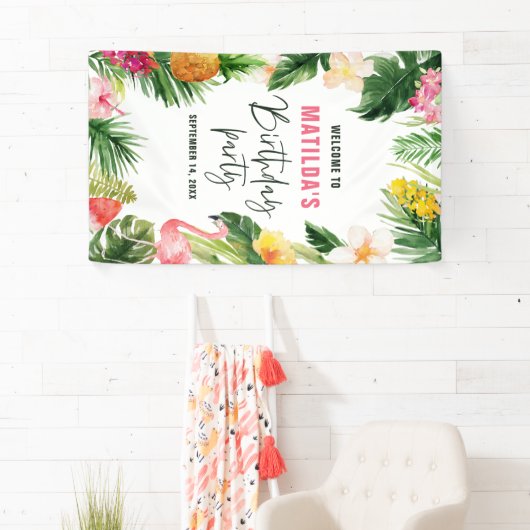 Banderoles Fête d'anniversaire de feuillage tropical lumineux (En situation)