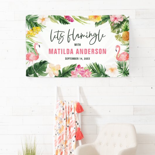 Banderoles Fête d'anniversaire de feuillage tropical lumineux (En situation)