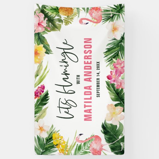 Banderoles Fête d'anniversaire de feuillage tropical lumineux (Vertical)