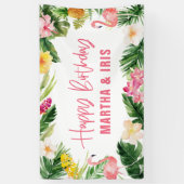 Banderoles Fête d'anniversaire de feuillage tropical vif (Vertical)