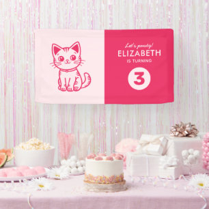Banderoles Fête d'anniversaire de fille avec chaton de couleu