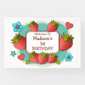 Banderoles Fête d'anniversaire de fraises Personnalisée (Horizontal)