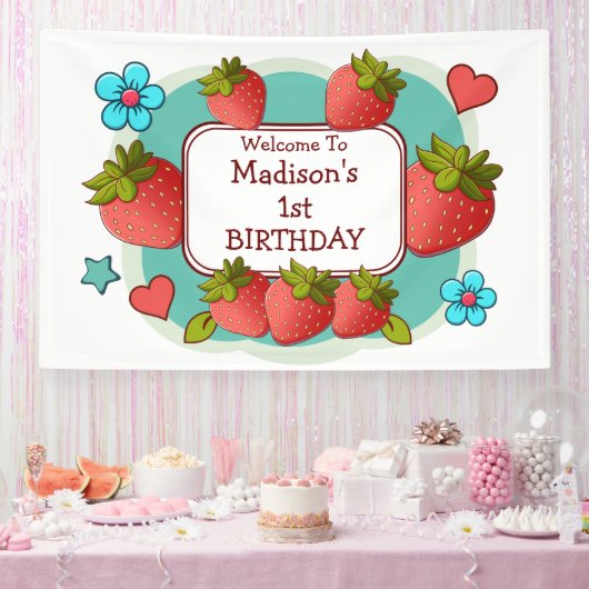 Banderoles Fête d'anniversaire de fraises Personnalisée (Fête)