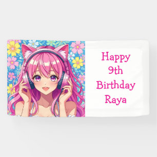 Banderoles Fête d'anniversaire de jolie fille anime rose